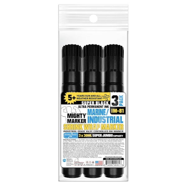 Mighty Marker IM-81 Mighty Marker, Marine & Industrial Shrink Wrap Marker, Black Color Family, 3PK 30181 - main